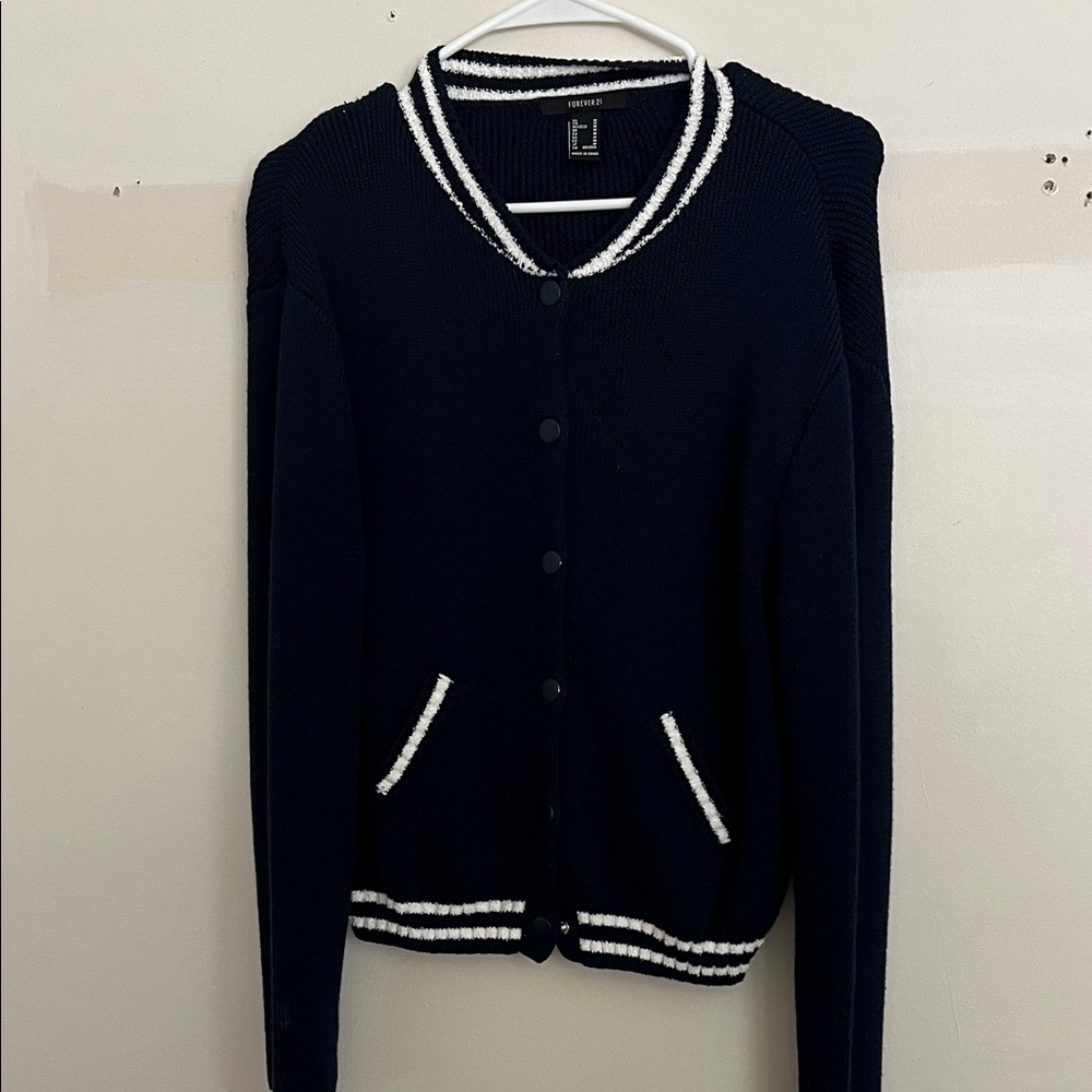 Forever 21 Navy Cardigan with White Stripes